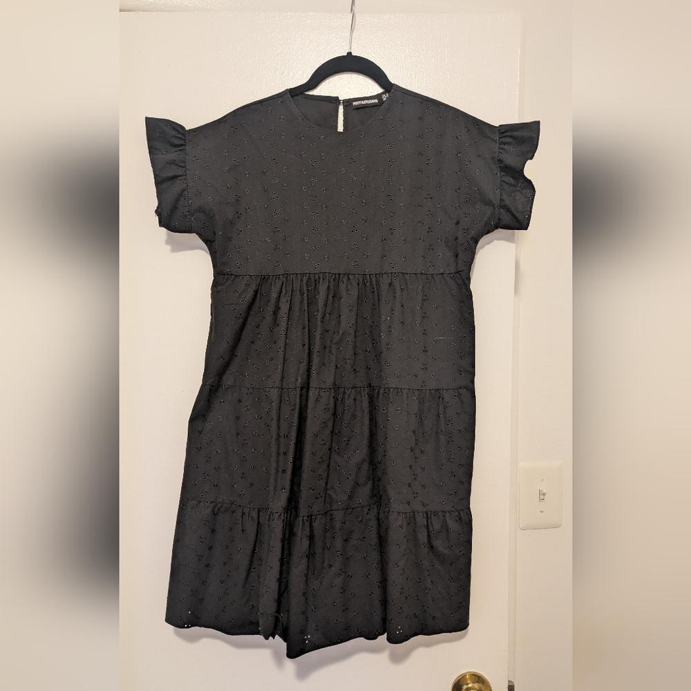 PrettyLittleThing Black Eyelet Tiered Dress  Baby Doll Style